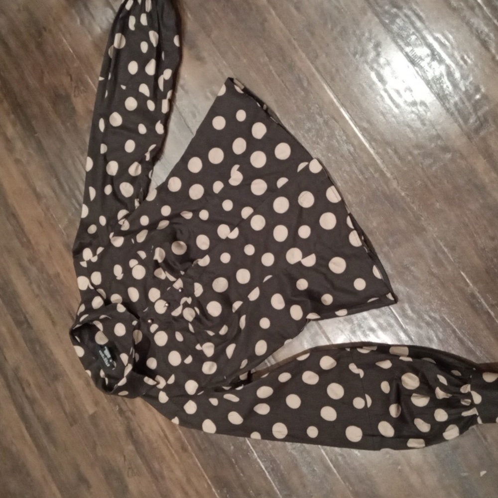 Etcetera Button Down Brown & Tan Balloon Long Sleeve Polka Dot Top Size 6